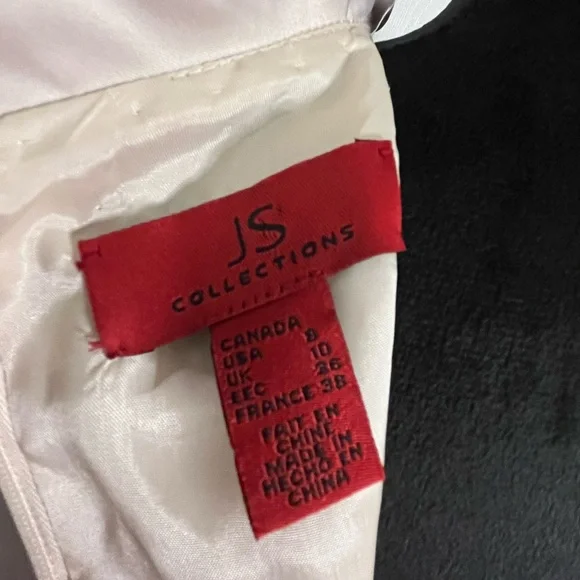 JS Collections Black Cream Ruffle Neck Cocktail dress size 8 - Picture 10 of 14